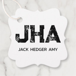 MINIMALISTISK SVART TREMÄRKES MONOGRAM NAMN VIT GÅVOR ETIKETTER