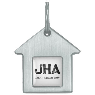 MINIMALISTISK SVART TREMÄRKES MONOGRAM NAMN VIT ID-bricka HUSDJUR