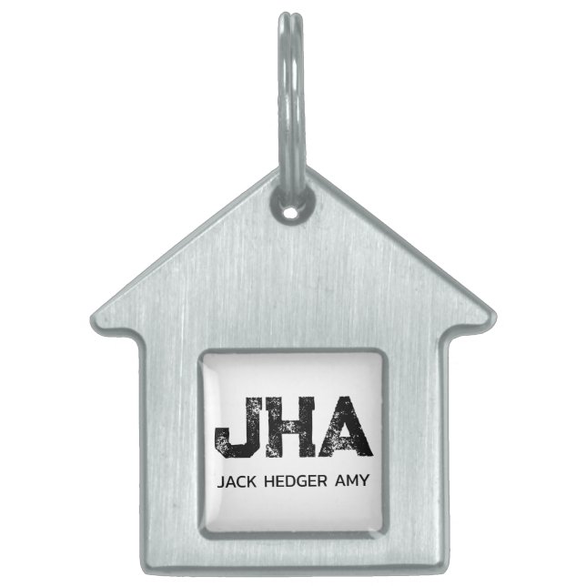 MINIMALISTISK SVART TREMÄRKES MONOGRAM NAMN VIT ID-bricka HUSDJUR (Framsidan)