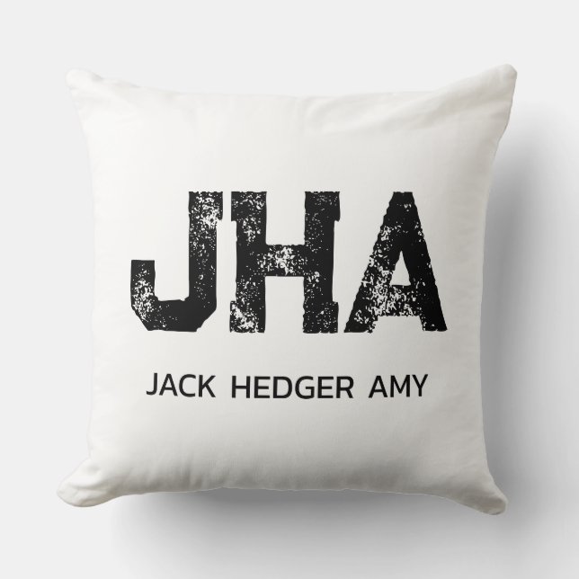 MINIMALISTISK SVART TREMÄRKES MONOGRAM NAMN VIT KUDDE (Framsida)