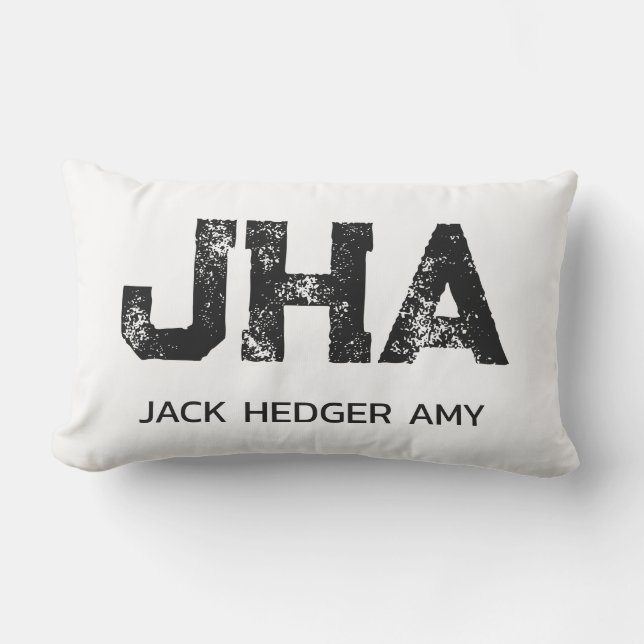 MINIMALISTISK SVART TREMÄRKES MONOGRAM NAMN VIT LUMBARKUDDE (Framsida)