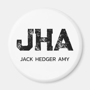 MINIMALISTISK SVART TREMÄRKES MONOGRAM NAMN VIT MAGNET