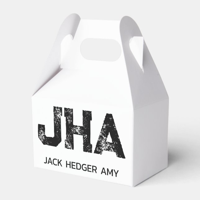 MINIMALISTISK SVART TREMÄRKES MONOGRAM NAMN VIT PRESENTASKAR (Framsidan Sidan)