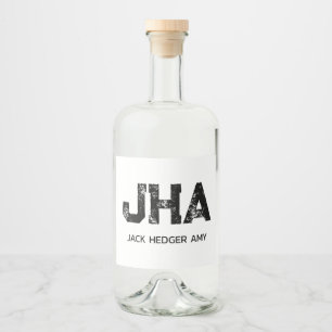 MINIMALISTISK SVART TREMÄRKES MONOGRAM NAMN VIT SPRITFLASKOR ETIKETT