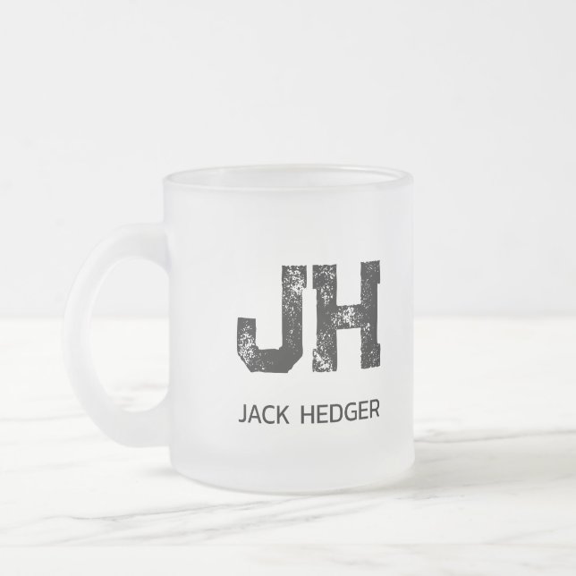 MINIMALISTISK SVART TVÅ BOKSTÄVER MONOGRAM NAMN KL FROSTAD GLASMUGG (Vänster)