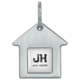 MINIMALISTISK SVART TVÅBOKSTAVIG MONOGRAM NAMN VIT ID-bricka HUSDJUR