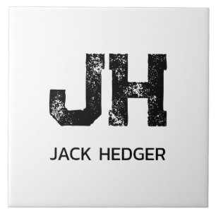 MINIMALISTISK SVART TVÅBOKSTAVIG MONOGRAM NAMN VIT KAKELPLATTA
