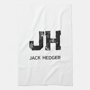 MINIMALISTISK SVART TVÅBOKSTAVIG MONOGRAM NAMN VIT KÖKSHANDDUK