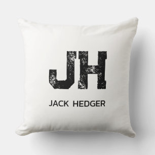 MINIMALISTISK SVART TVÅBOKSTAVIG MONOGRAM NAMN VIT KUDDE