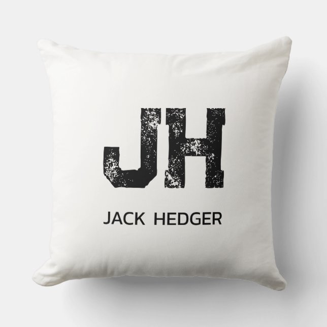 MINIMALISTISK SVART TVÅBOKSTAVIG MONOGRAM NAMN VIT KUDDE (Framsida)