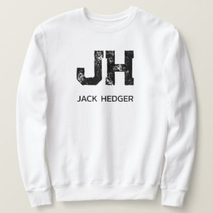 MINIMALISTISK SVART TVÅBOKSTAVIG MONOGRAM NAMN VIT LÅNG ÄRMAD TRÖJA