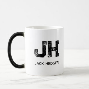 MINIMALISTISK SVART TVÅBOKSTAVIG MONOGRAM NAMN VIT MAGISK MUGG