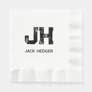 MINIMALISTISK SVART TVÅBOKSTAVIG MONOGRAM NAMN VIT PAPPERSSERVETT