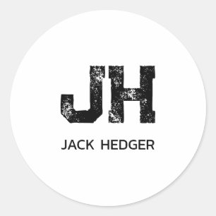 MINIMALISTISK SVART TVÅBOKSTAVIG MONOGRAM NAMN VIT RUNT KLISTERMÄRKE