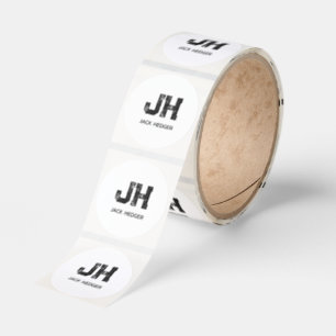 MINIMALISTISK SVART TVÅBOKSTAVIG MONOGRAM NAMN VIT RUNT KLISTERMÄRKE
