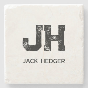 MINIMALISTISK SVART TVÅBOKSTAVIG MONOGRAM NAMN VIT STENUNDERLÄGG