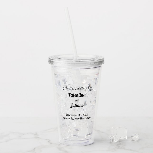 Minimalistisk svart typografi akryl vigselring take away mugg (Framsida Ice)