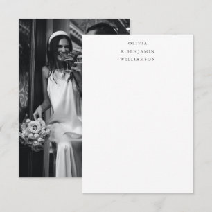 Minimalistisk svart typografi foto bröllopsnamn tack kort