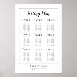 Minimalistisk svart typografi/kant Bordplan Poster