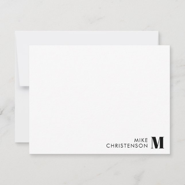 Minimalistisk svart typografi monogramnamn  anteckningskort (Framsida)