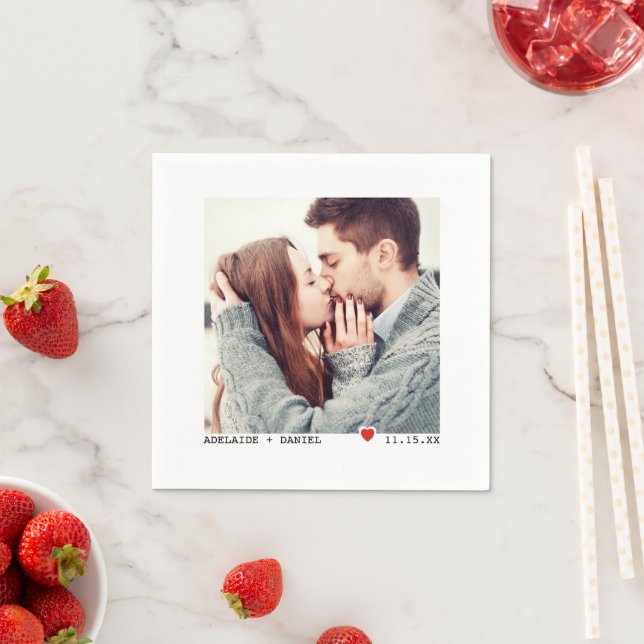 Minimalistisk svart utskrift, Red Heart Bröllop-fo Pappersservett (Insitu)