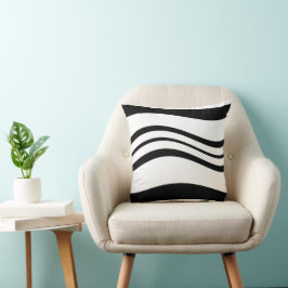 Minimalistisk svart Vågigt Line Mönster White Kudde