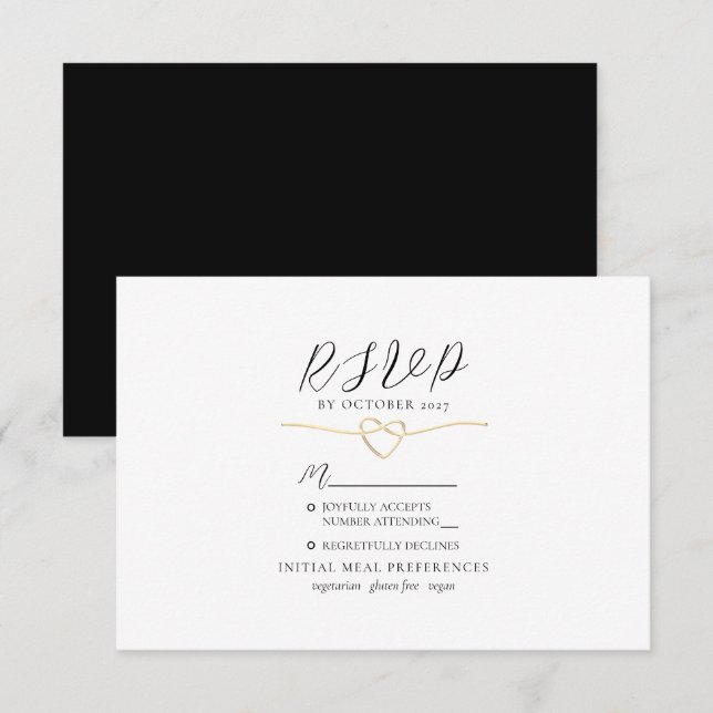 Minimalistisk svart vigsel- RSVP-kort i guld OSA Kort (Fram/baksida)