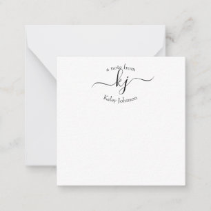 Minimalistisk svart vit 2-monogram initialt anteckningskort