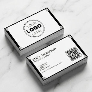 Minimalistisk svart-vit Art Deco-logotyp QR-kod Visitkort
