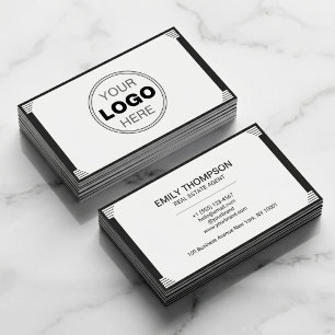 Minimalistisk svart-vit Art Deco-logotyp Visitkort