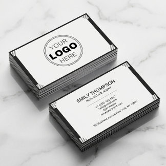 Minimalistisk svart-vit Art Deco-logotyp Visitkort