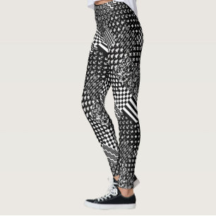 Minimalistisk svart vit blandad Mönster Stil Leggings