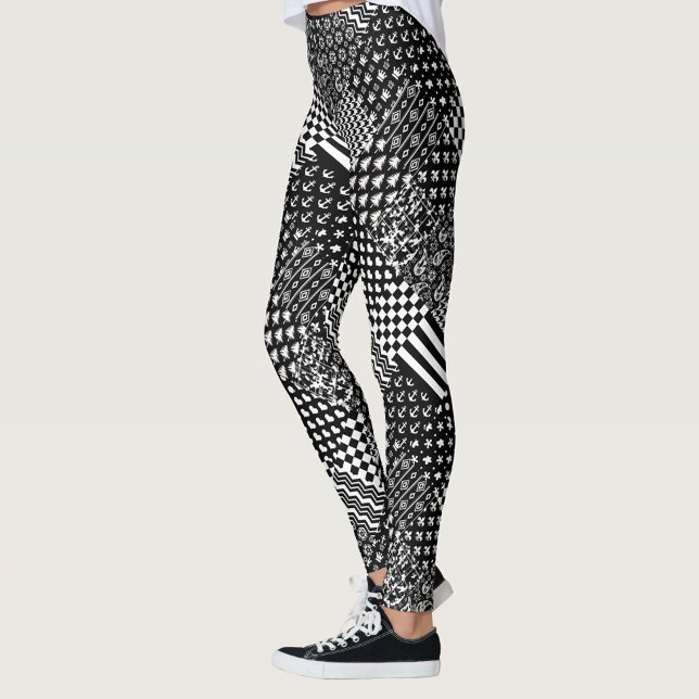 Minimalistisk svart vit blandad Mönster Stil Leggings (Skapare uppladdad)