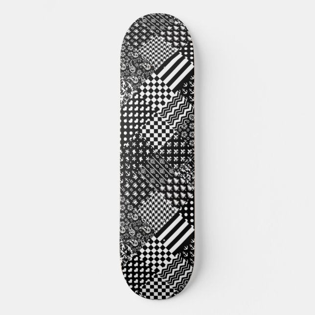 Minimalistisk svart vit blandad Mönster Stil Mini Skateboard Bräda 18,5 Cm (Framsida)