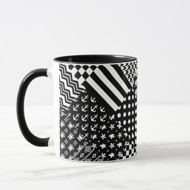 Minimalistisk svart vit blandad Mönster Stil Mugg (Vänster)