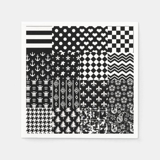 Minimalistisk svart vit blandad Mönster Stil Pappersservett (Framsidan)
