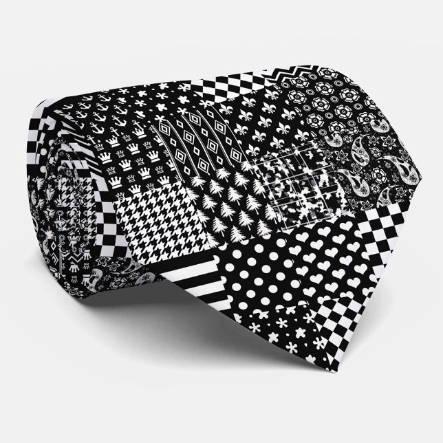 Minimalistisk svart vit blandad Mönster Stil Slips (Skapare uppladdad)