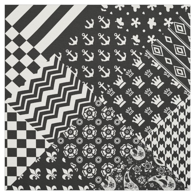 Minimalistisk svart vit blandad Mönster Stil Tyg (Provkarta)