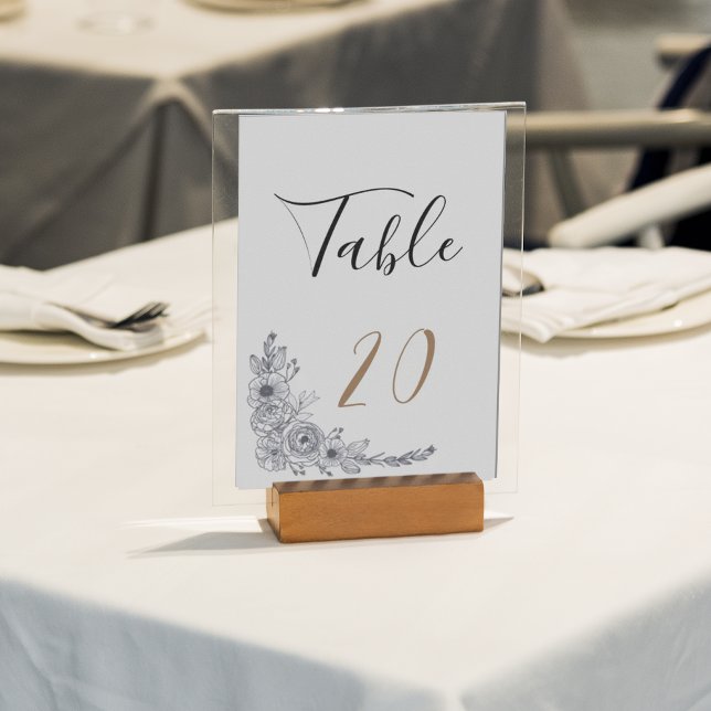 Minimalistisk svart & vit blomhochzeit bordsnummer (Skapare uppladdad)