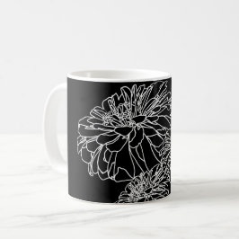 Minimalistisk svart vit blommigt teckning kaffemugg