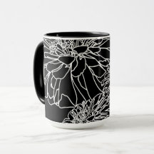 Minimalistisk svart vit blommigt teckning