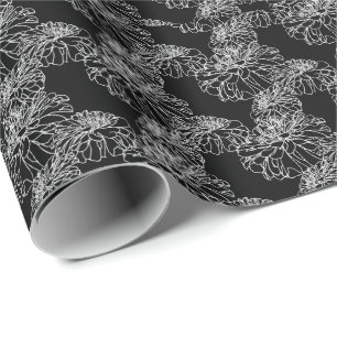 Minimalistisk svart vit blommigt teckning presentpapper