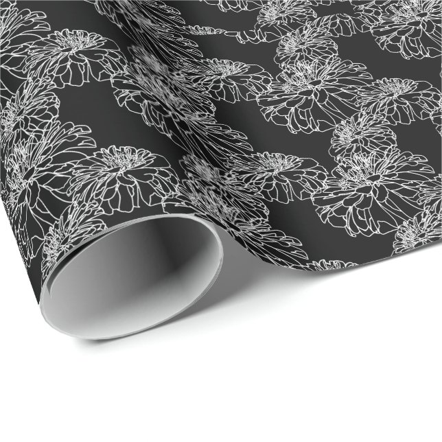 Minimalistisk svart vit blommigt teckning presentpapper (Rullad Hörn)