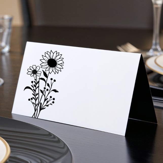 Minimalistisk svart vit Blommigt Wildblommor Bröll Kort (Skapare uppladdad)