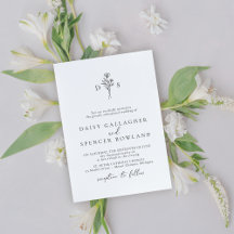 Minimalistisk svart & vit blomster monogram bröllo