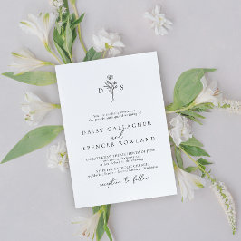 Minimalistisk svart & vit blomster monogram bröllo inbjudningar
