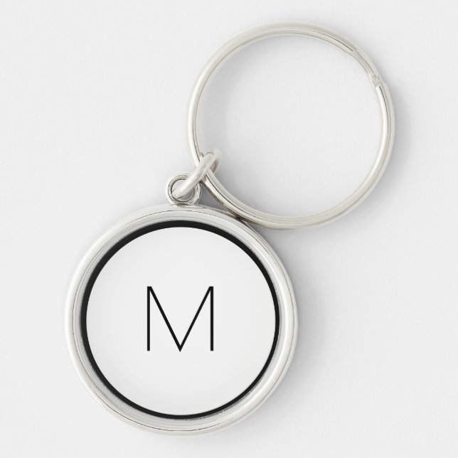 Minimalistisk svart vit Brev-monogram, modern Rund Silverfärgad Nyckelring (Framsidan)