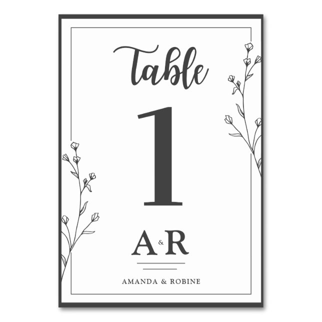 Minimalistisk Svart & Vit Bröllop Bordsnummer (Framsidan)