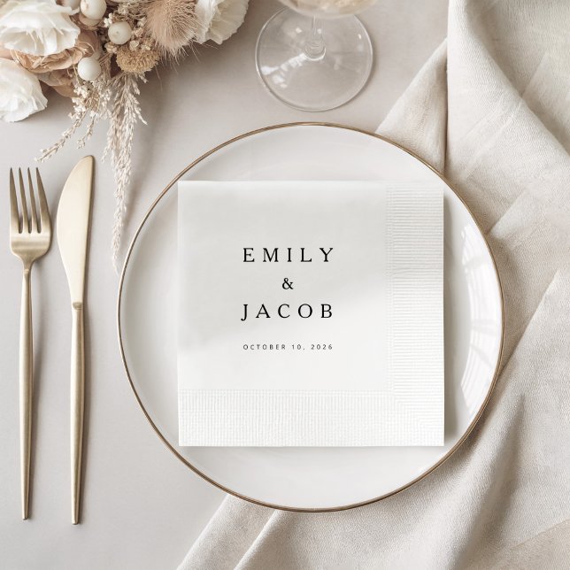 Minimalistisk svart-vit bröllop pappersservett (Minimalist Black And White Wedding Napkins)