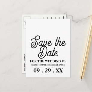 Minimalistisk, svart & vit, bröllop Save the Date Vykort